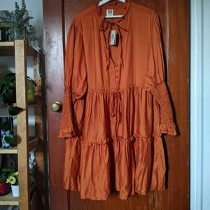 Plus-Size Romantic Boho Tiered Dress in Rust